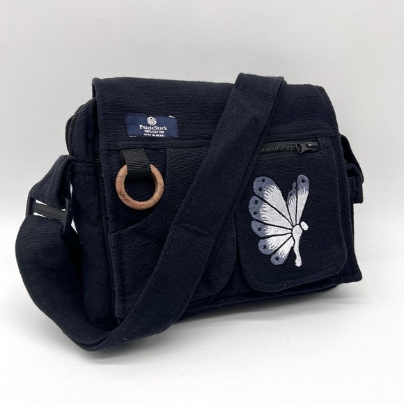 Lukla Black Messenger Bag with Butterfly Embroidery - Picture 10 of 10